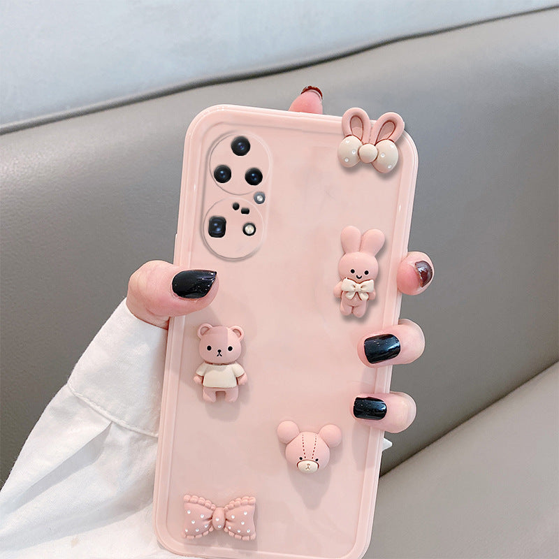 Kawaii Three-dimensional Bowknot Bunny Mobile Phone Case Protective Cover Soft Shell Silicon Huawei