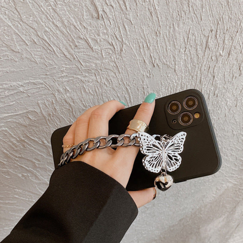 Coque de téléphone en silicone avec bracelet papillon simple pour femme kawaii