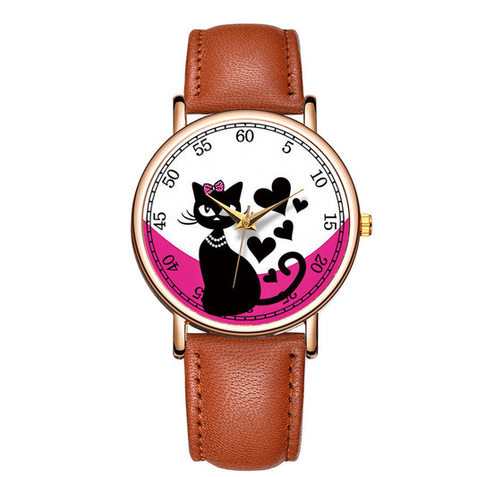 Reloj de cuarzo juguetón Kawaii Cat, reloj de polvo de concha de oro rosa casual bonito a la moda