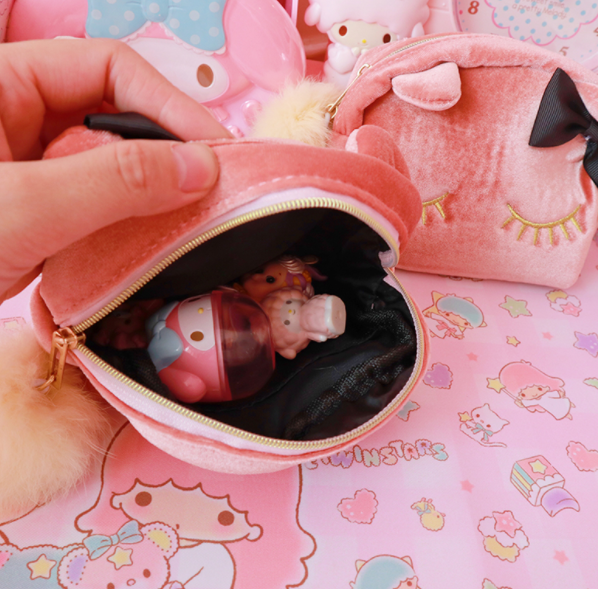 Kawaii dessin animé Kitty peluche portefeuille sacs petite boule de fourrure chaton sac cosmétique filles sacs de maquillage pour amoureux enfants cadeaux chat mignon