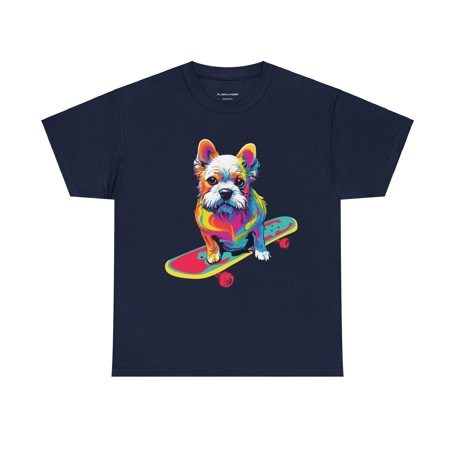 Paws on Wheels Pop Art Skateboarding Dog Tee Unisex Heavy Cotton Graphic Tee Kawaii Friends