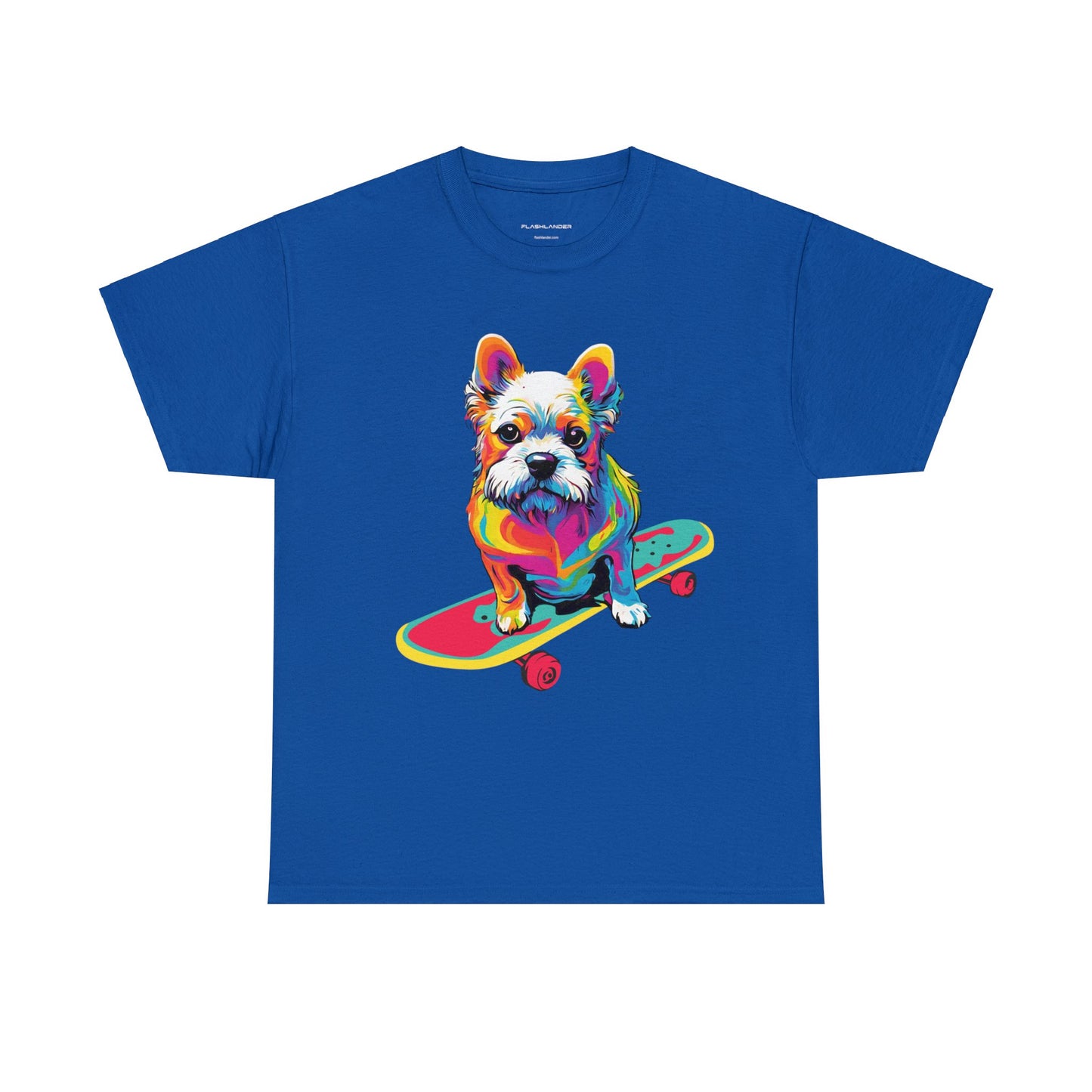 Paws on Wheels Pop Art Skateboarding Dog Tee Unisex Heavy Cotton Graphic Tee Kawaii Friends