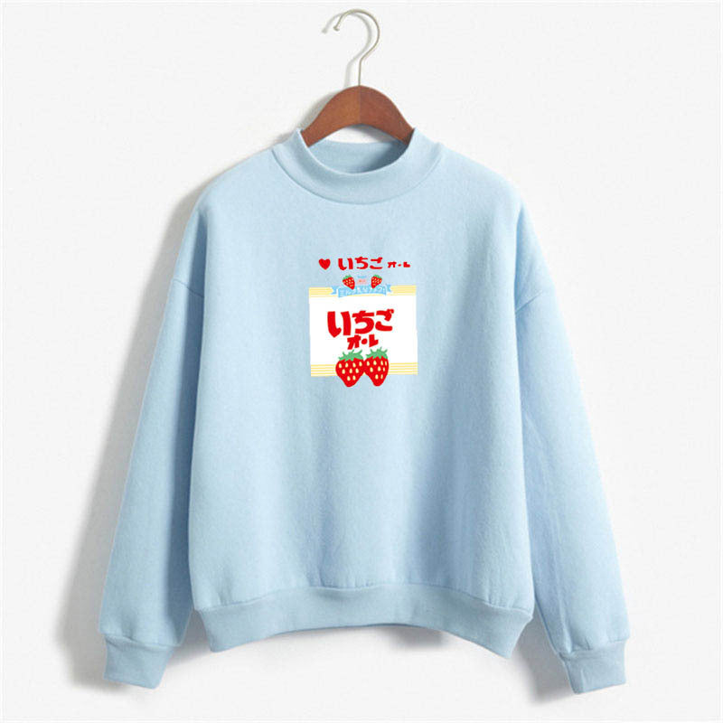 Kawaii Shirt for Women Strawberry Milk Cute Print Long Sleeve Sweatshirt