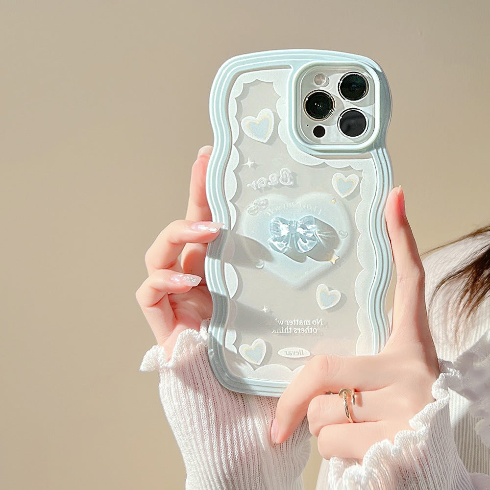 Caja del teléfono del silicón del arco 3D de Kawaii con el diseño lindo de la frontera ondulada