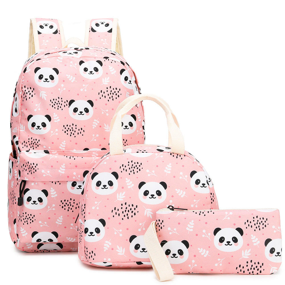 Kawaii Panda Conjunto de tres piezas Linda mochila Almuerzo Bolsa Bolígrafo Escuela