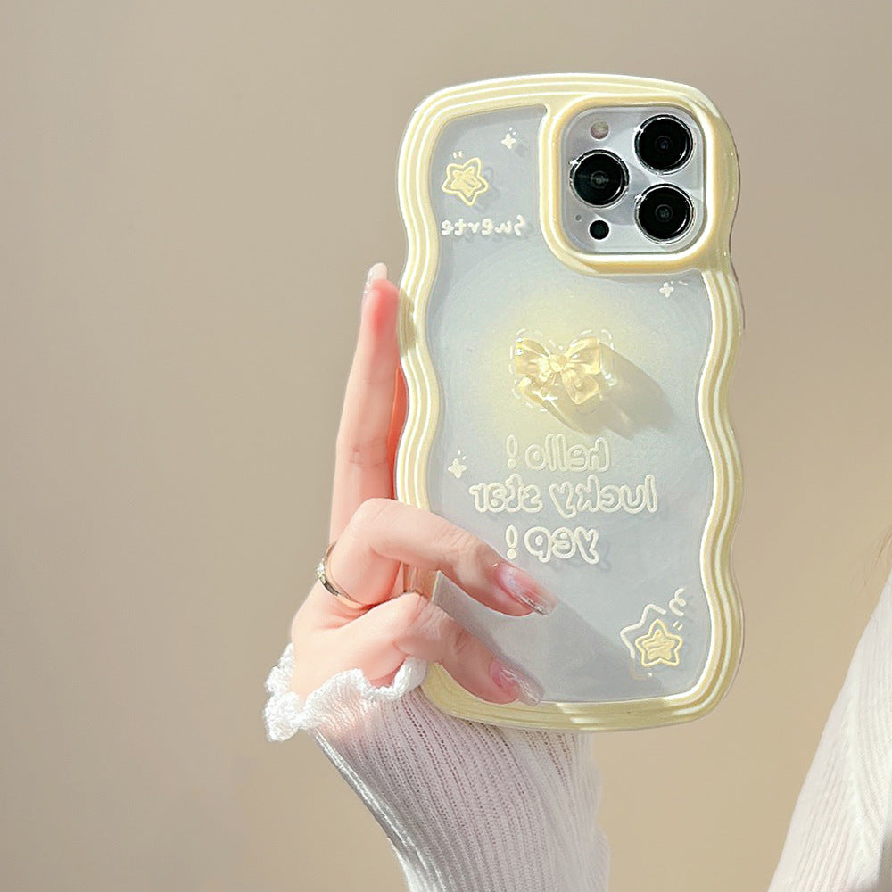 Caja del teléfono del silicón del arco 3D de Kawaii con el diseño lindo de la frontera ondulada
