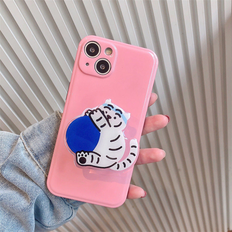 Kawaii White Tiger Stand Solid Color Silicone Cute Phone Case