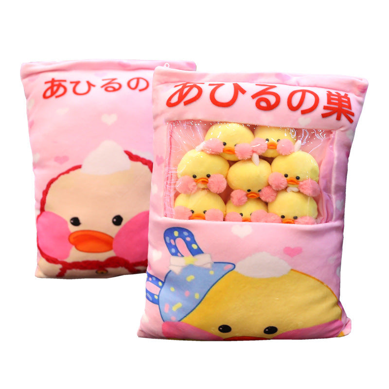 Kawaii 8 Uds LaLafanfan Cafe Duck bolas de peluche bolsa Snack juguete almohada
