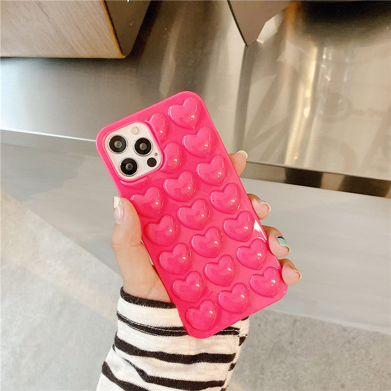 Kawaii Peach Heart Coque iPhone Lanière en silicone Housse de protection Cool 3D Design