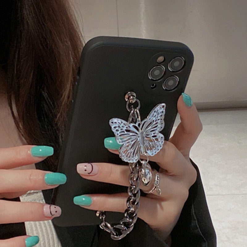 Estuche para teléfono de silicona con pulsera de mariposa simple a la moda para mujer Kawaii