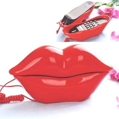 Kawaii Kiss Lip Phone, Flaming Red Lips, Big Mouth, Fixed Phone, Vintage Retro Telephone 80s