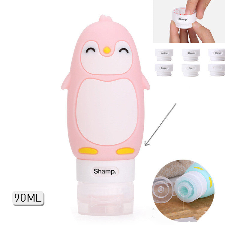 Kawaii Portable Cute Cartoon Bear Penguin Animal Silicone Travel Case Organizer Shampoo Shower Gel Lotion Storage Refillable Bottle