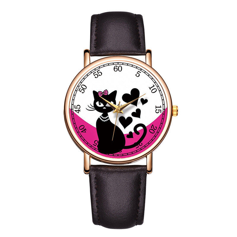 Kawaii Cat playful quartz watch fashion cute casual rose gold shell powder watch