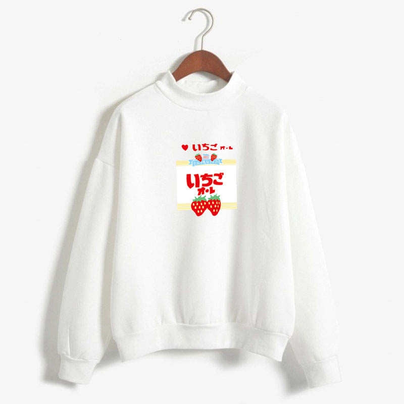 Kawaii Shirt for Women Strawberry Milk Cute Print Long Sleeve Sweatshirt