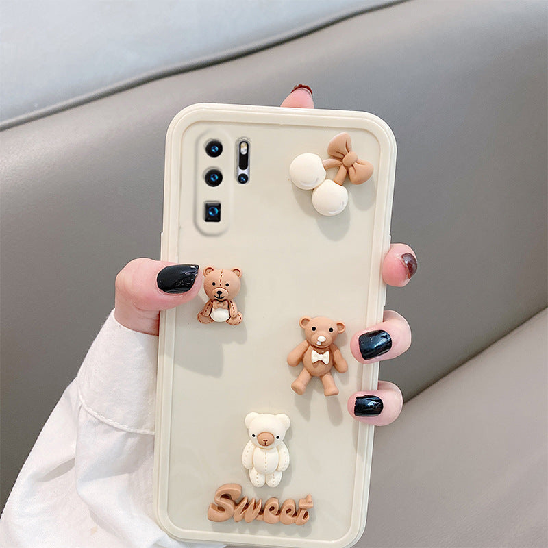 Kawaii Three-dimensional Bowknot Bunny Mobile Phone Case Protective Cover Soft Shell Silicon Huawei