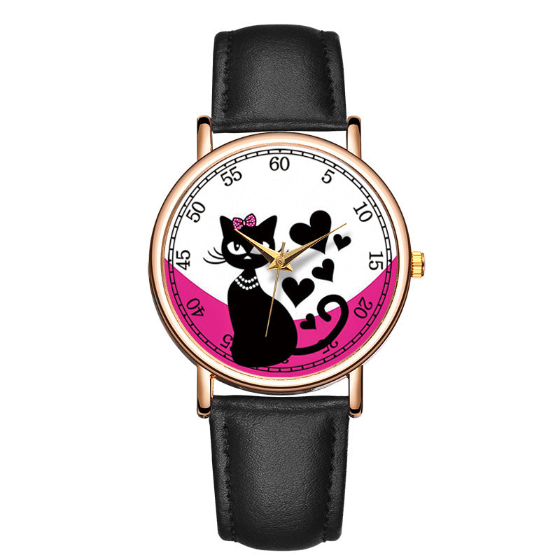 Kawaii Cat ludique montre à quartz mode mignon casual montre en poudre de coquille d'or rose