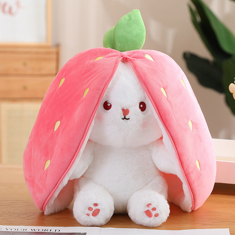 Kawaii Rabbit Fruits Transfigured Cute Bunny Plush Toy Cute to Carrot Strawberry Turn Into Rabbit Plush Toy Birthday Christmas Gift Muppet