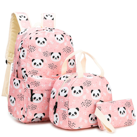 Kawaii Panda Conjunto de tres piezas Linda mochila Almuerzo Bolsa Bolígrafo Escuela