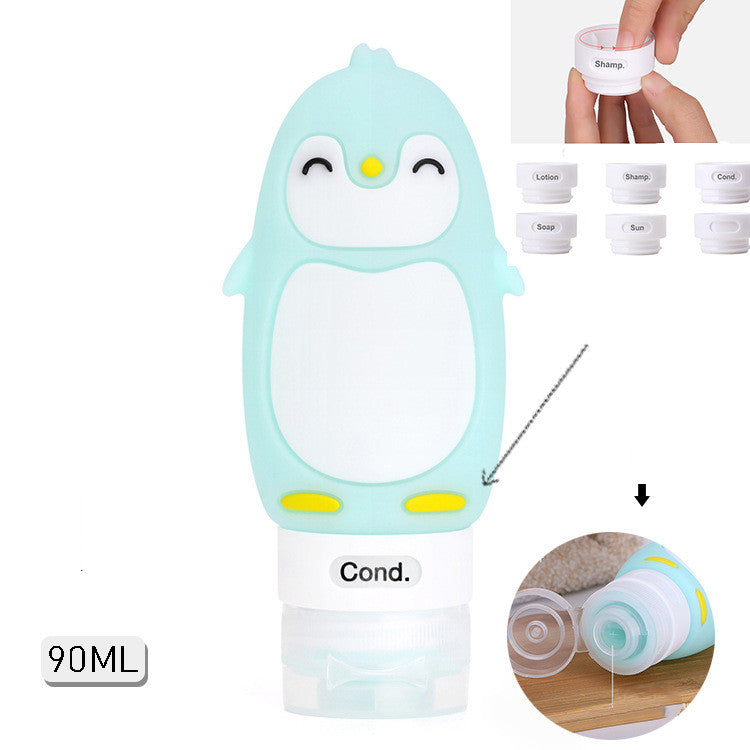 Kawaii Portable Cute Cartoon Bear Penguin Animal Silicone Travel Case Organizer Shampoo Shower Gel Lotion Storage Refillable Bottle