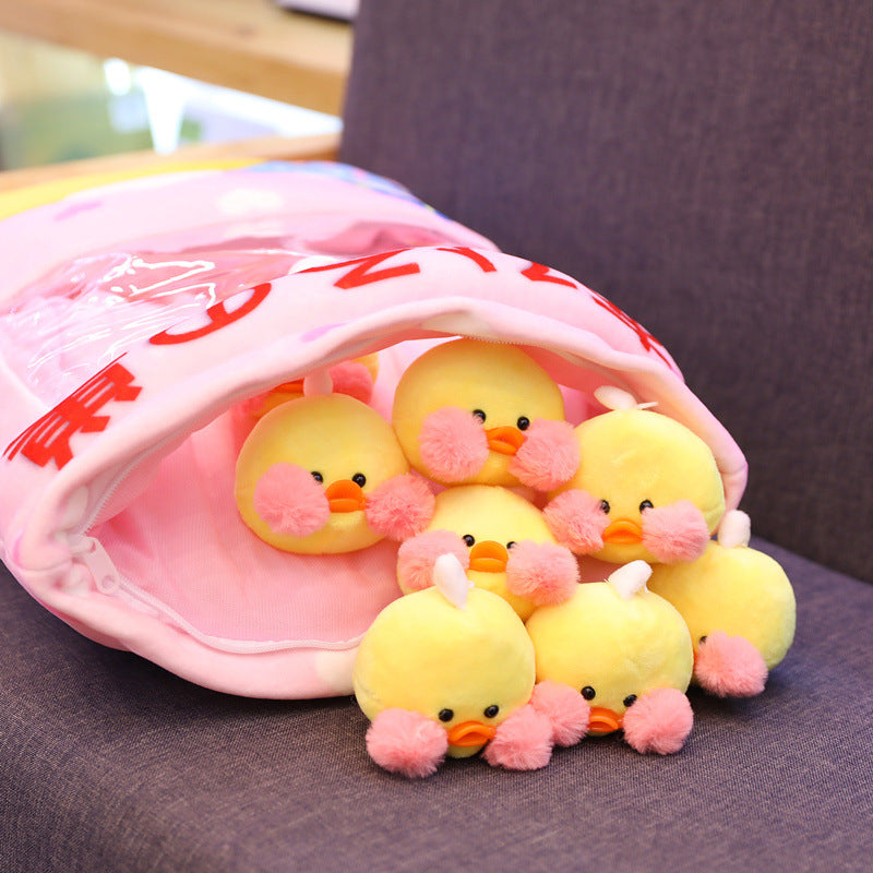 Kawaii 8 Uds LaLafanfan Cafe Duck bolas de peluche bolsa Snack juguete almohada