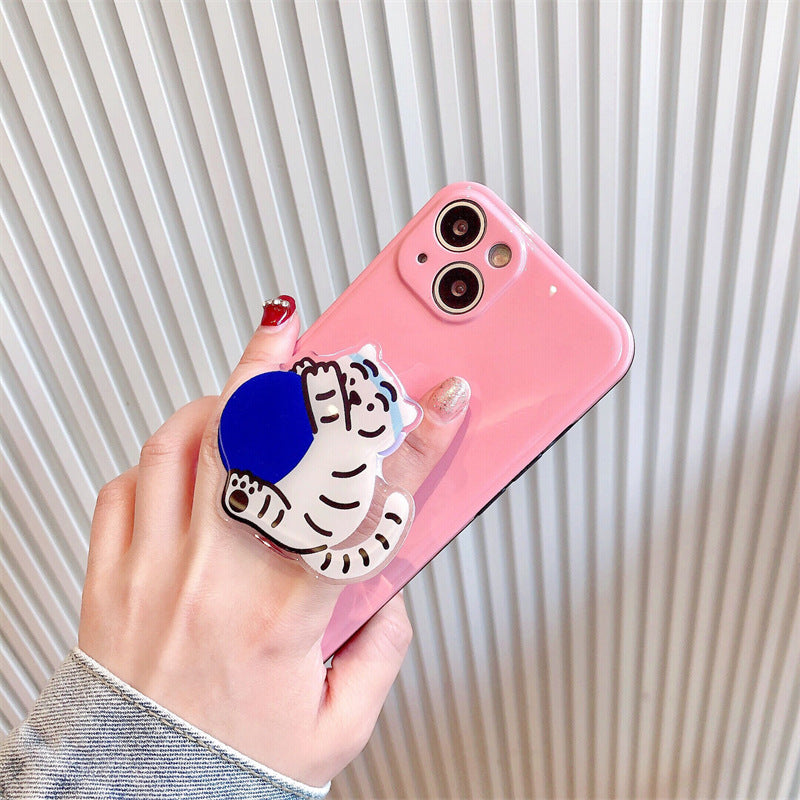 Coque de téléphone mignonne en silicone de couleur unie avec support de tigre blanc Kawaii