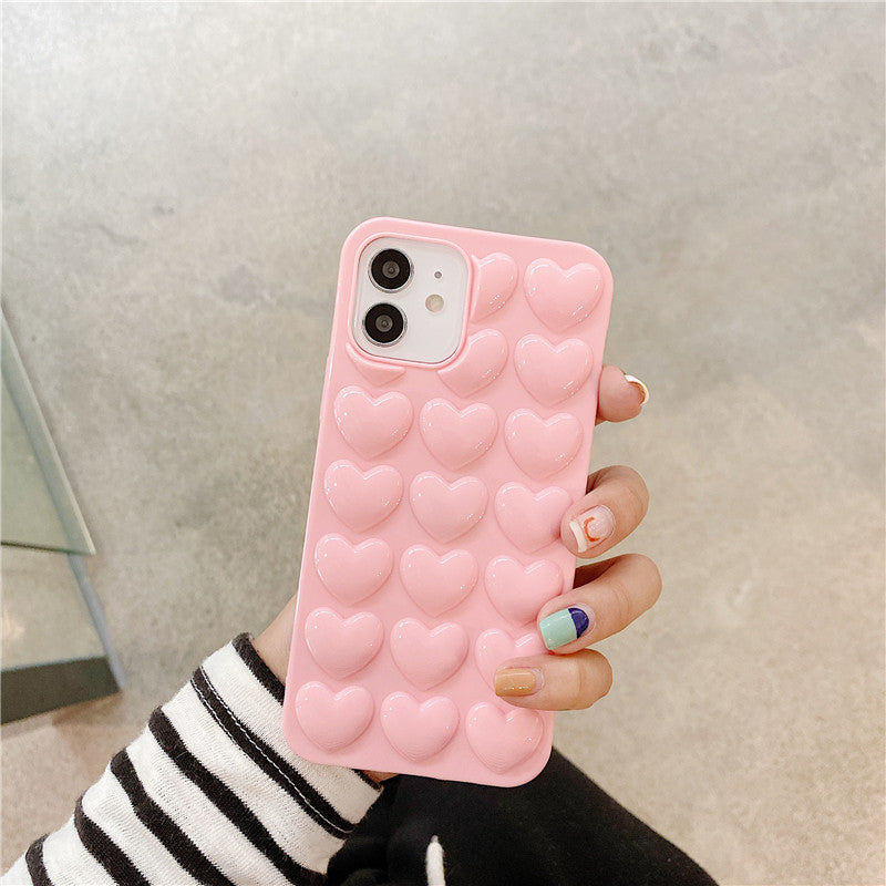 Kawaii Peach Heart Coque iPhone Lanière en silicone Housse de protection Cool 3D Design