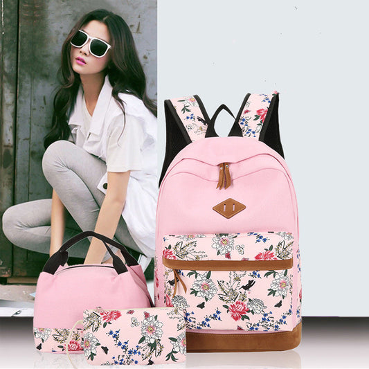 Kawaii Japanese Style Backpack With Floral Shoulders Set Cute Backpack, Lunch Bag and Pen Bag