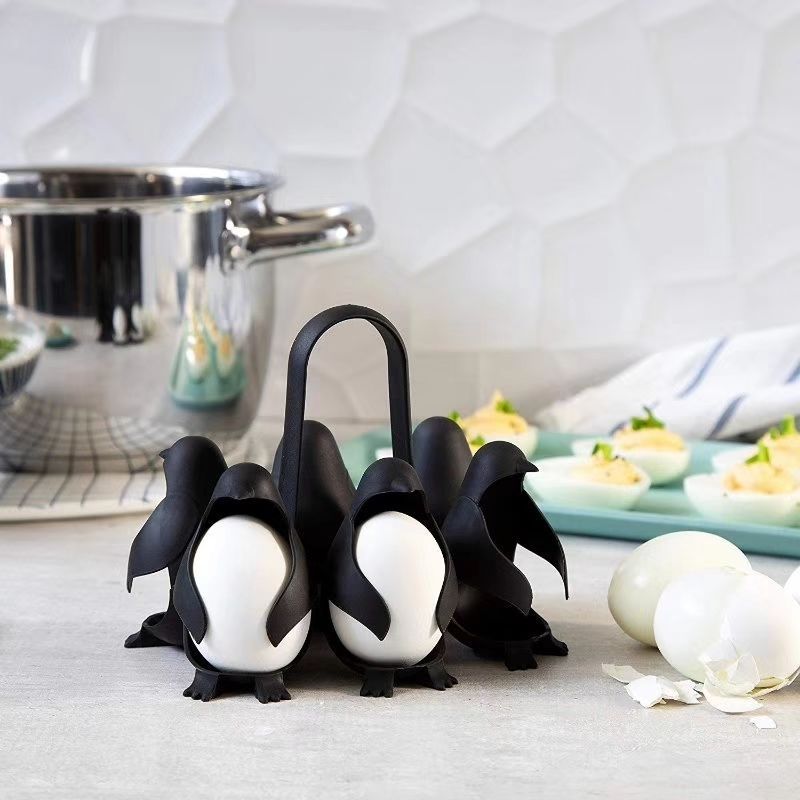 Cocina de pingüinos Kawaii, vaporizador de huevos, estante de almacenamiento de huevos, cocina de huevos