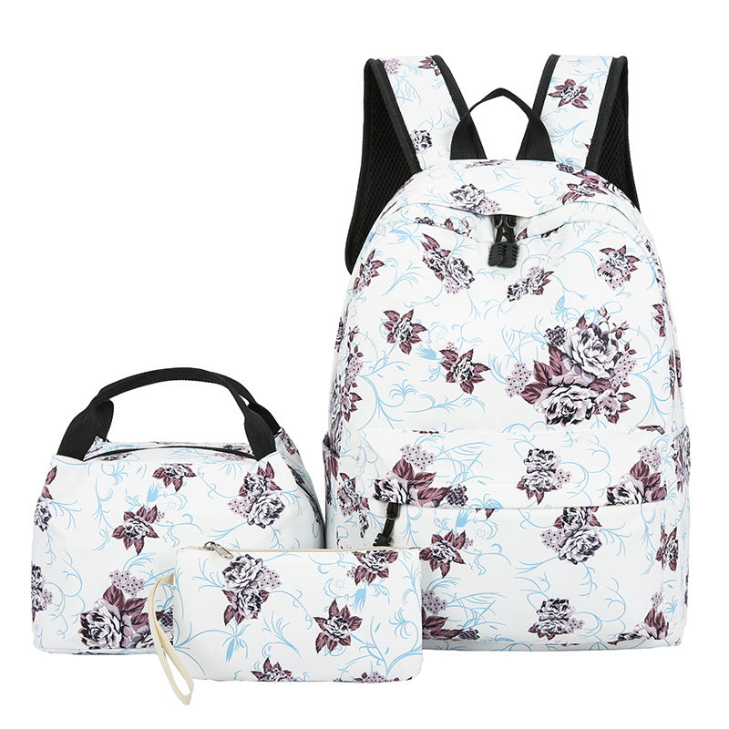 Sac à dos de style japonais Kawaii avec ensemble d'épaules florales Sac à dos mignon, sac à lunch et sac à stylos
