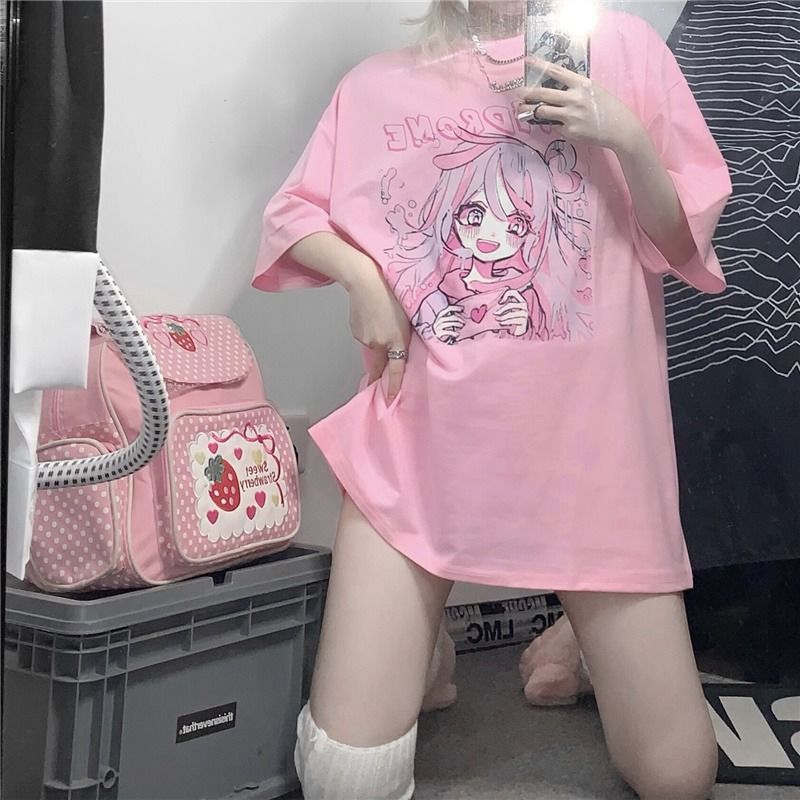 Kawaii T-shirt  Anime Cartoon Cute Girl Summer Loose Harajuku Female Clothes Casual