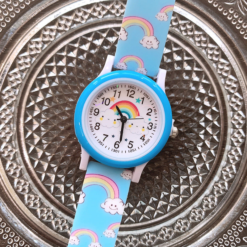 Nuevo reloj de cuarzo de dibujos animados lindo Rainbow Cloud