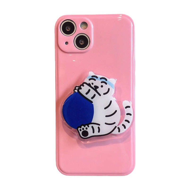 Coque de téléphone mignonne en silicone de couleur unie avec support de tigre blanc Kawaii
