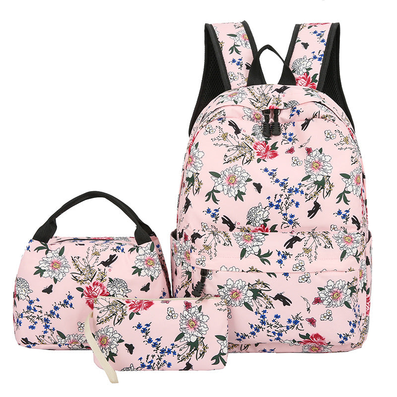 Sac à dos de style japonais Kawaii avec ensemble d'épaules florales Sac à dos mignon, sac à lunch et sac à stylos