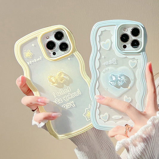 Étui de téléphone en silicone Kawaii 3D Bow avec un design mignon de bordure ondulée