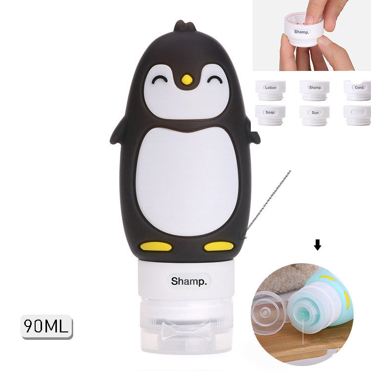 Kawaii portátil lindo oso de dibujos animados pingüino Animal estuche de viaje de silicona organizador champú ducha Gel loción almacenamiento botella recargable