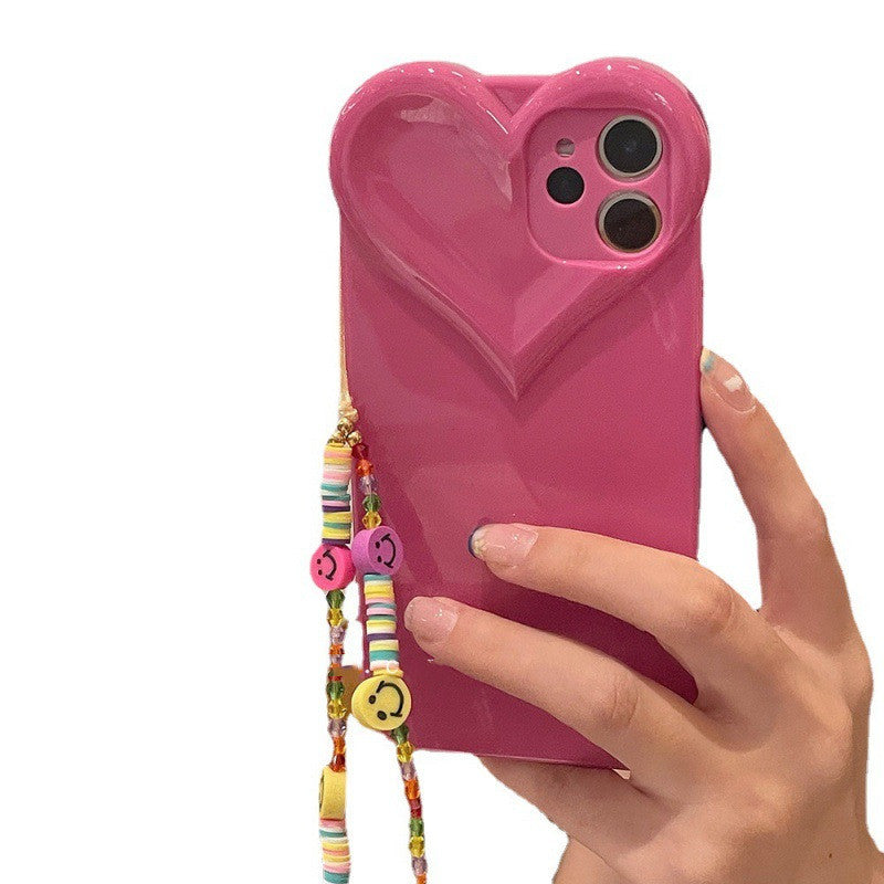 Funda de silicona para teléfono móvil con correa para la muñeca Kawaii Rose Love